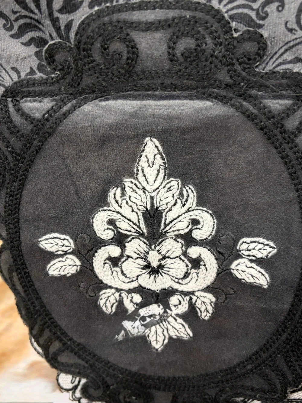 Halloween Mantel Scarf Skeletons Cocktails Embroidered Velvet by Madame Bones
